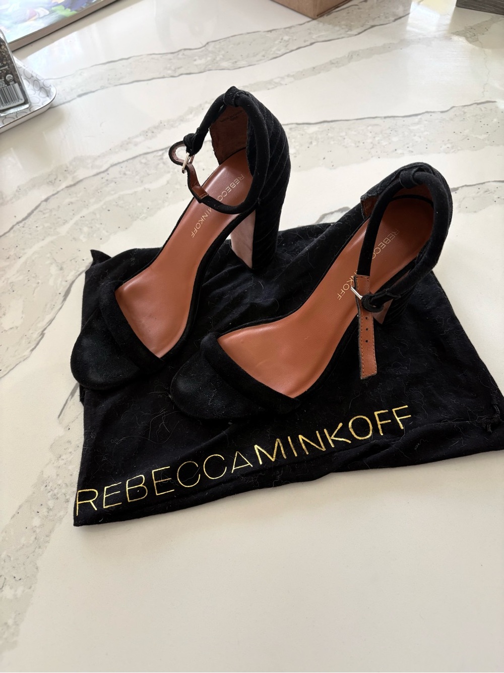 Rebecca Minkoff Black Suede Ankle-Strap Block Heels
